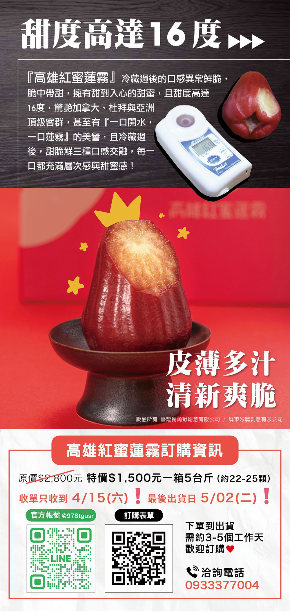高雄紅蜜蓮霧 甜度16.9爆表 國產外銷等級 今年最後一收 慢來買嘸!