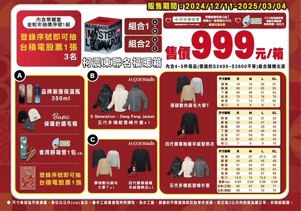 萊爾富春節五款超值福袋一次看懂! 立即刮萬元大獎 序號抽台積電股票! 「MAJOR MADE x柯震東Kai Ko聯名公益福暖箱」、「金蛇年發財卡」、「楽玩多WAYTOFUN福箱」、「2025 3C資訊超值福袋組」、「金蛇年福袋」 重磅推出!